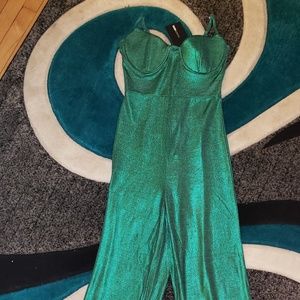 I'm Back Metallic Jumpsuit - Green
